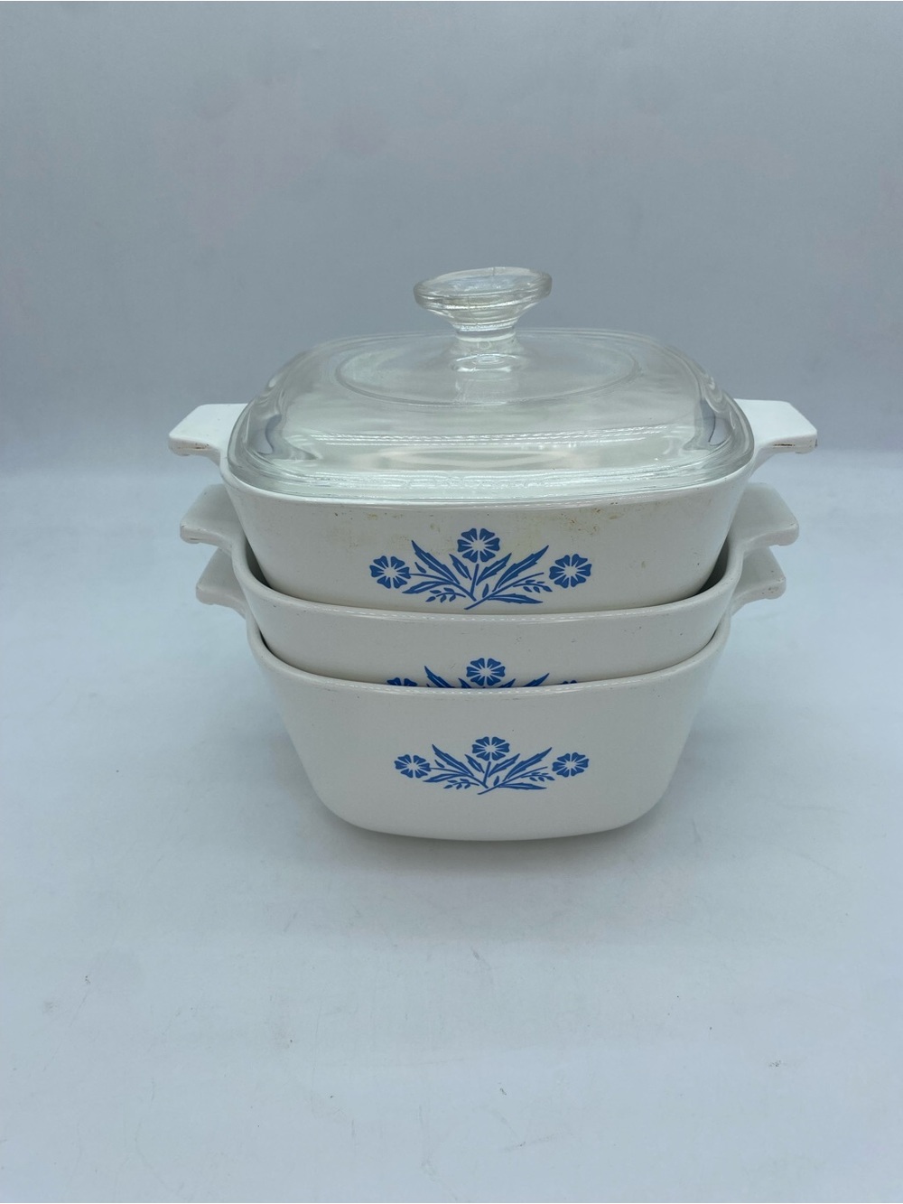 Vintage Corningware White Dish with Blue cornflower iconic lettuce Logo Marking